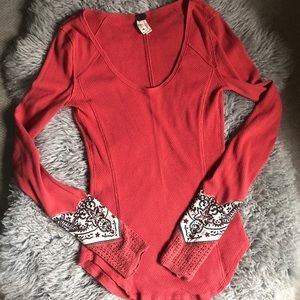 Pink free people thermal waffle top